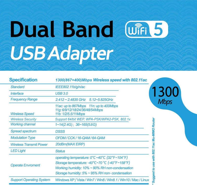 Chiavetta Wifi Usb Dual Band 2.4/5.8GHz