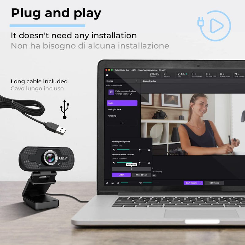 Webcam PC con Microfono Full HD 1080p