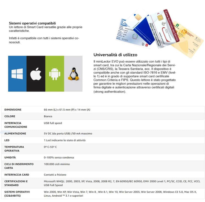 lettore di smart card lettore carta regionale nazionale dei servizi CRS CNS Firma digitale smart card reader plug play driver infocert tessere rfid usb token carta identita elettronica nfc cie id pc windows mac